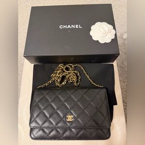 Chanel Black Quilted Crossbody with Gold Chain